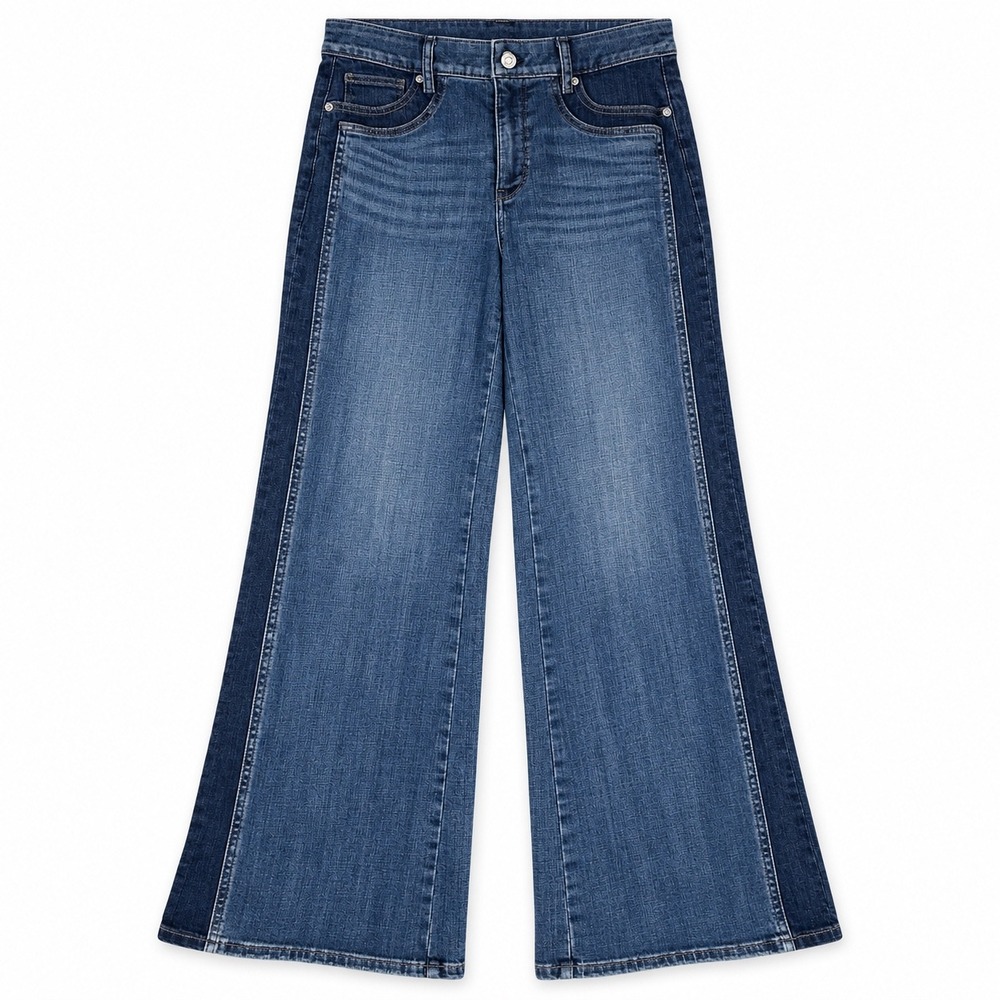 White House Black Market High Rise Wide Leg Two Tone Jeans Blue Size 4 Excellent